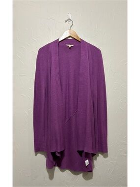 Eileen Fisher purple tunic length cotton/linen blend open cardigan (2X)